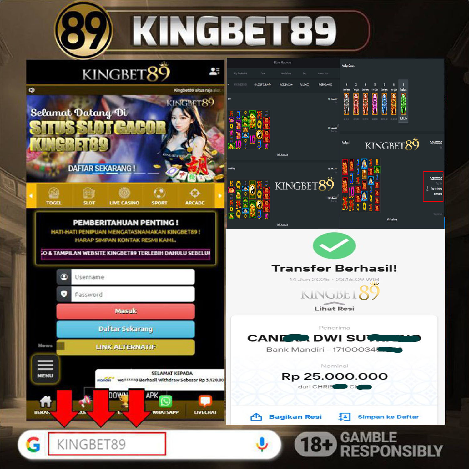 Rekapan 5 Lions Megaways KINGBET89 Terbaru 25.000.000 Lunas !