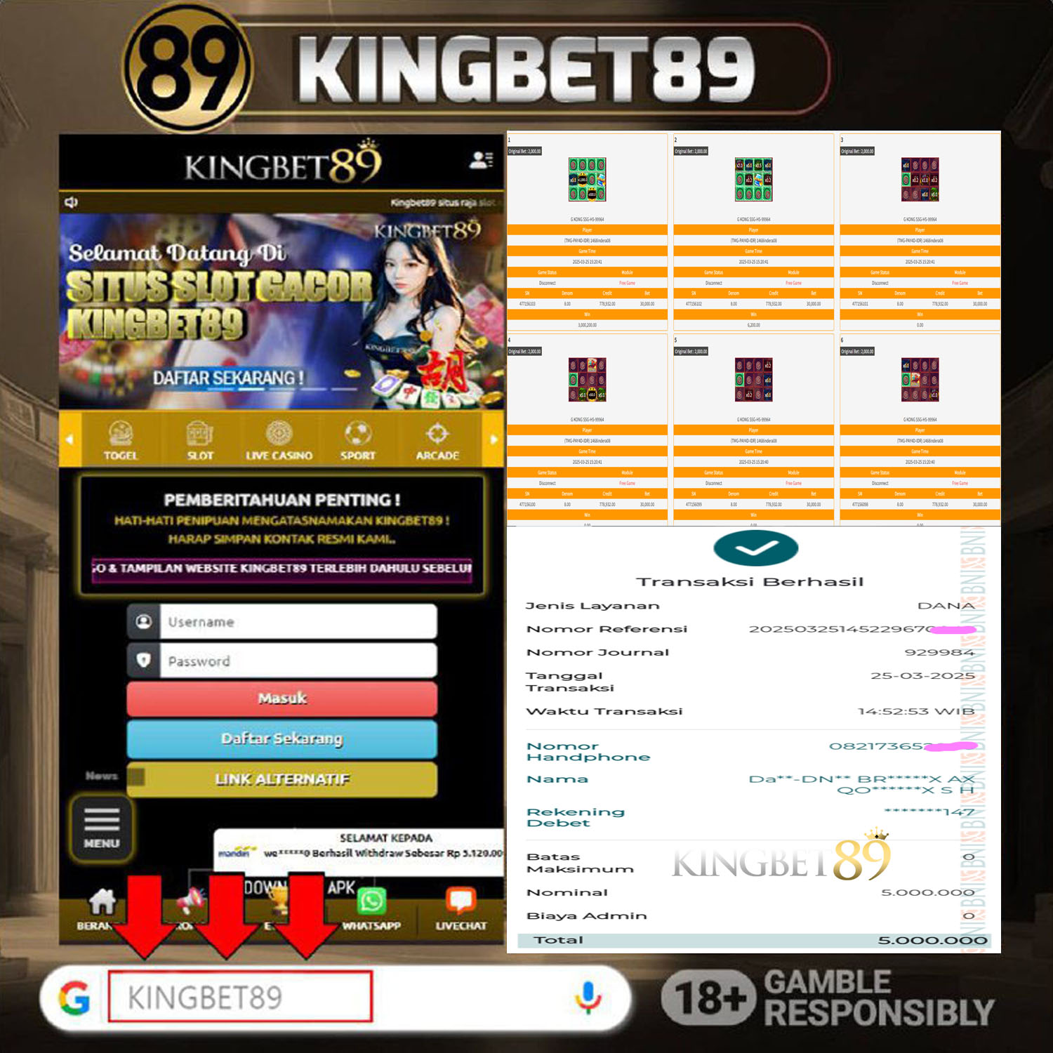 Rekapan 5G GAMES G KONG KINGBET89 Terbaru 5.000.000 Lunas !