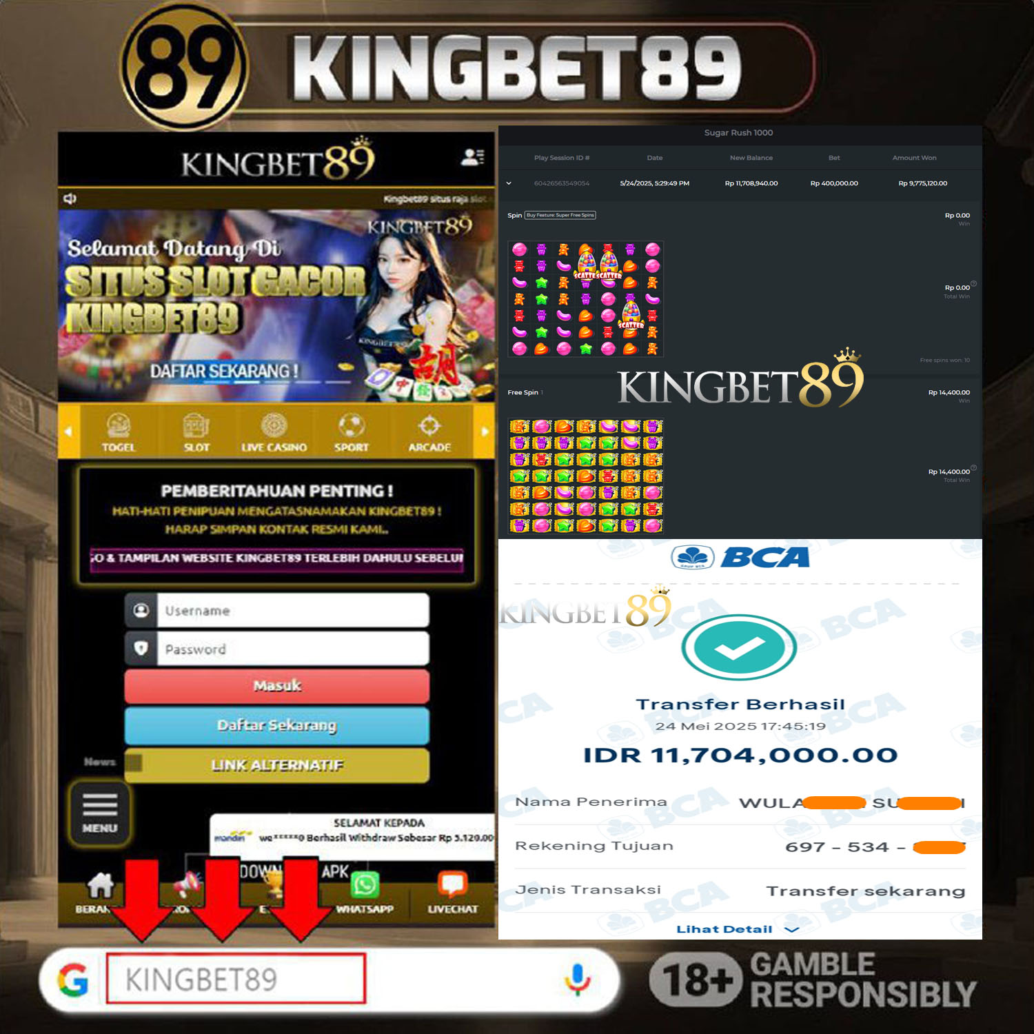 Rekapan PP SUGAR RUSH KINGBET89 Terbaru 11.704.000 Lunas !