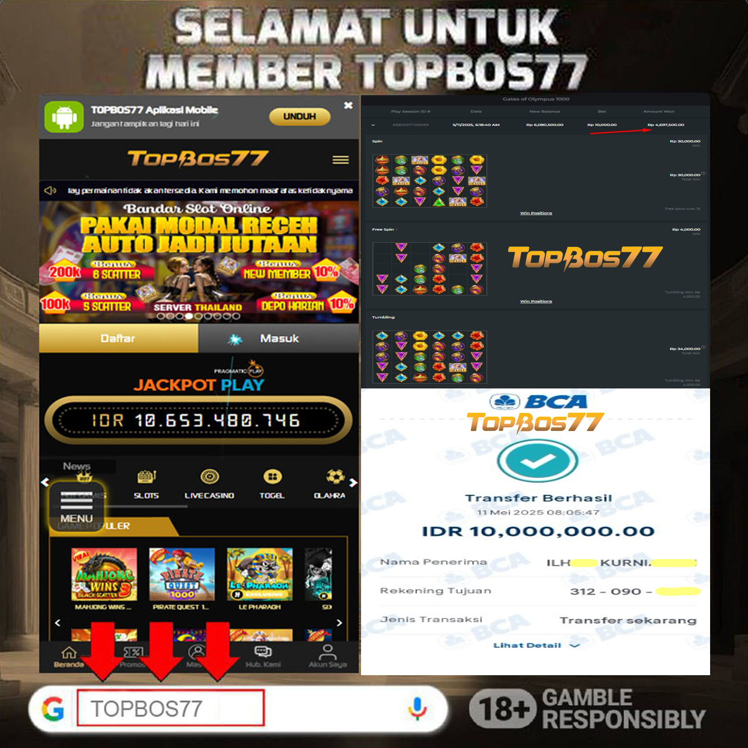 Rekapan KAKEK PETIR OLYMPUS 1000 TOPBOS77 Terbaru 10.000.000 Lunas !