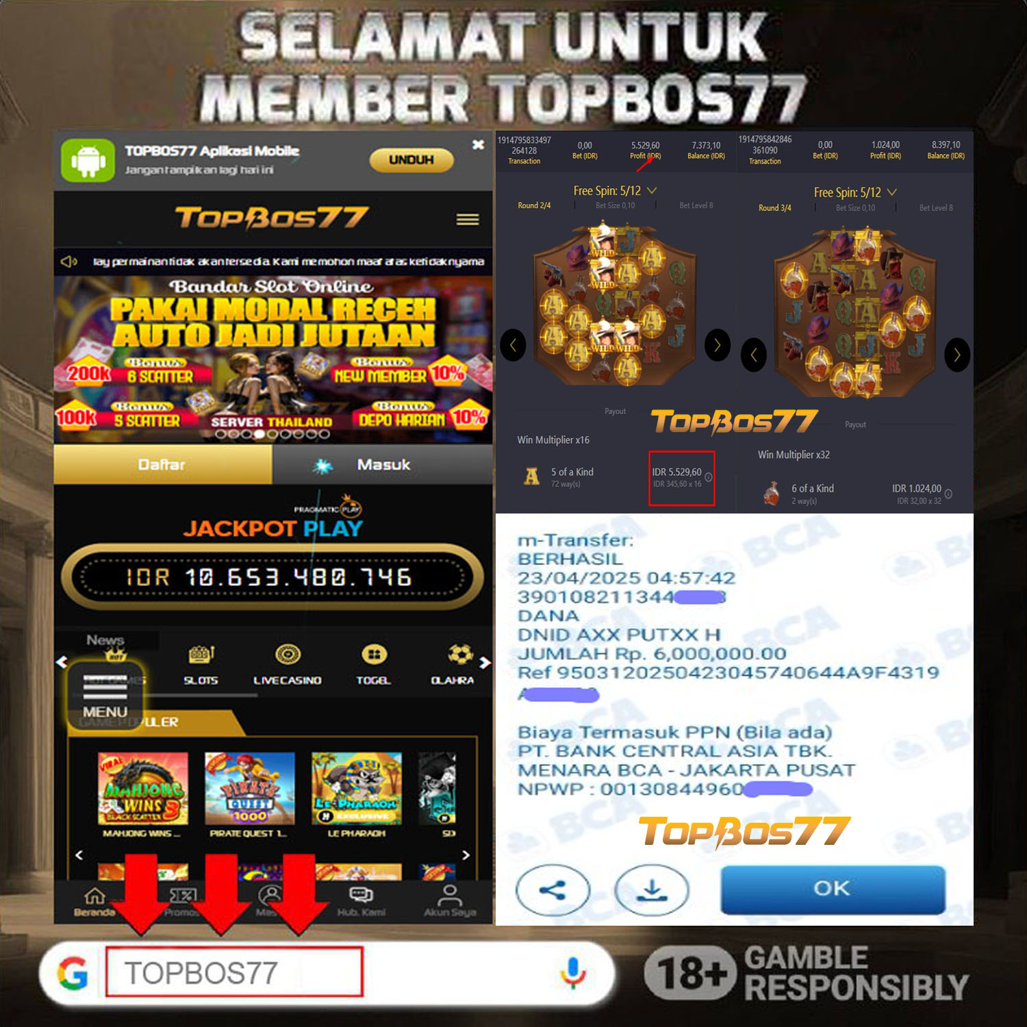 Rekapan PG COWBOY TOPBOS77 Terbaru 6.000.000 Lunas !