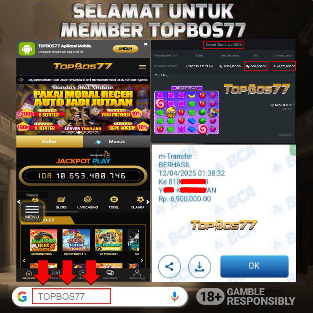 Rekapan PP BONANZA MANIS 1000 TOPBOS77 Terbaru 6.900.000 Lunas !