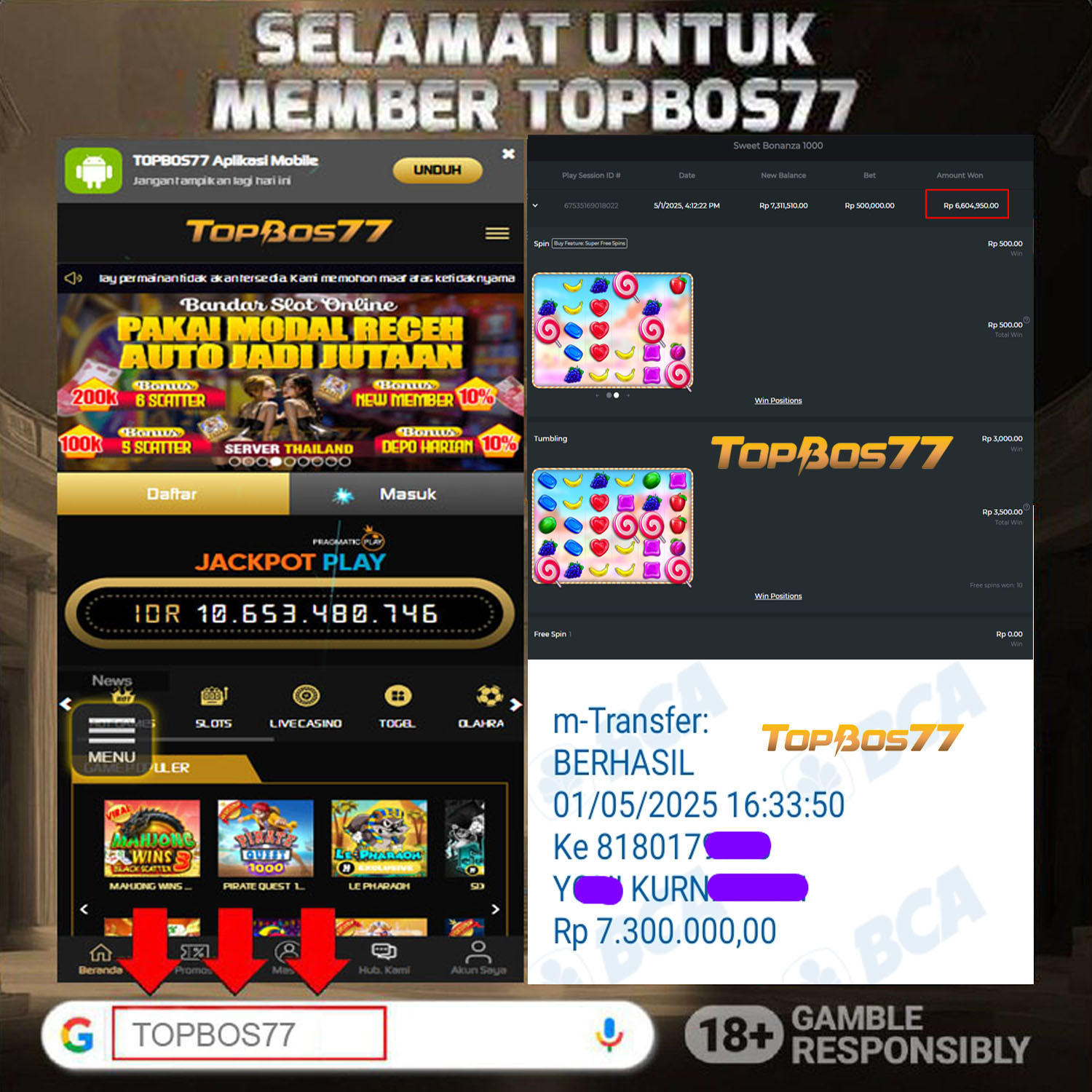 Rekapan PP BONANZA MANIS 1000 TOPBOS77 Terbaru 7.300.000 Lunas !