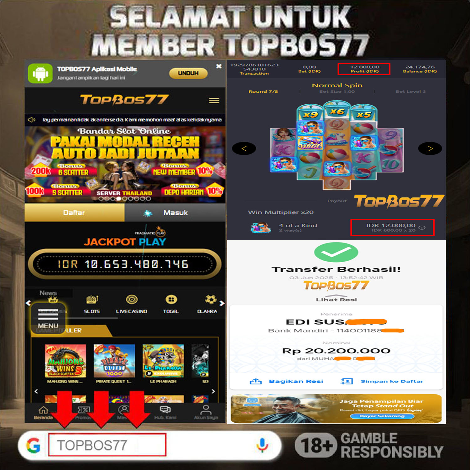 Rekapan PG Songkaran Splash TOPBOS77 Resmi Rp 20.200.000 Lunas!