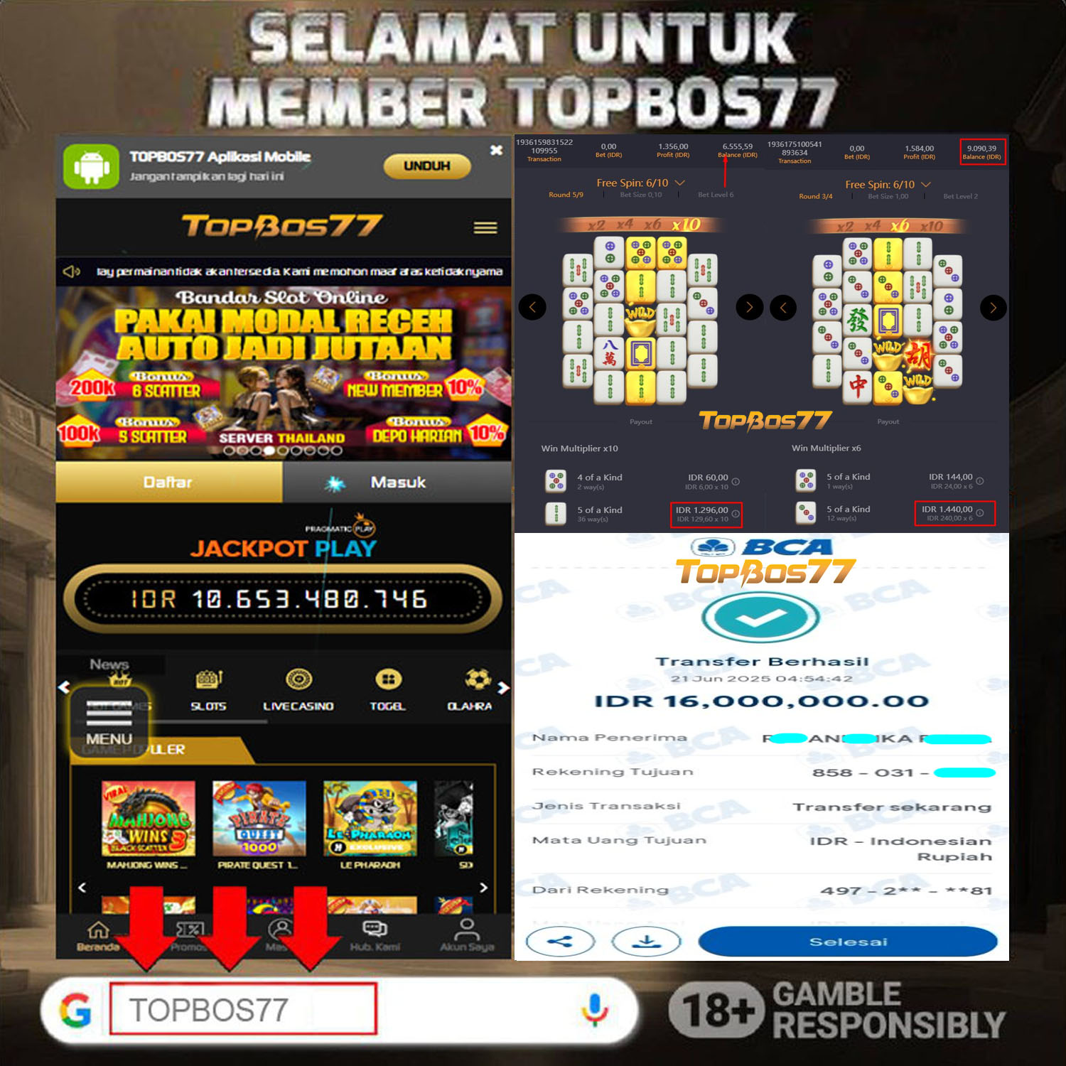 Rekapan PG MJ2 TOPBOS77 Resmi Rp 16.000.000 Lunas !