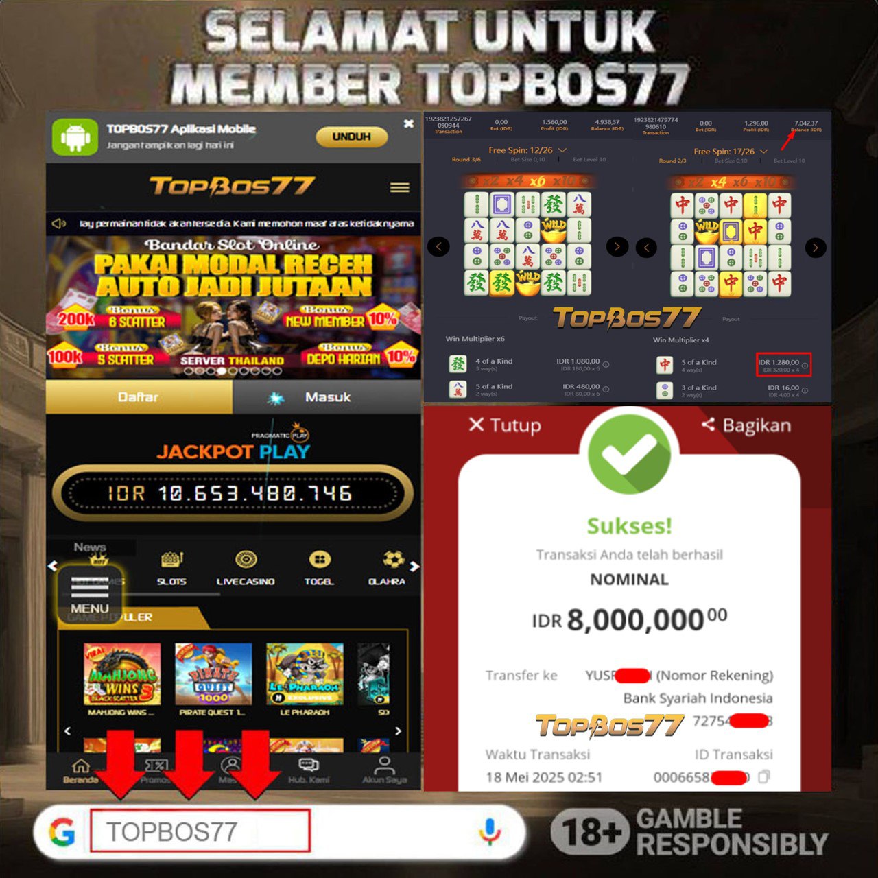 Rekapan terbaru PG MJ1 TOPBOS77 Resmi Rp 8.000.000 Lunas !